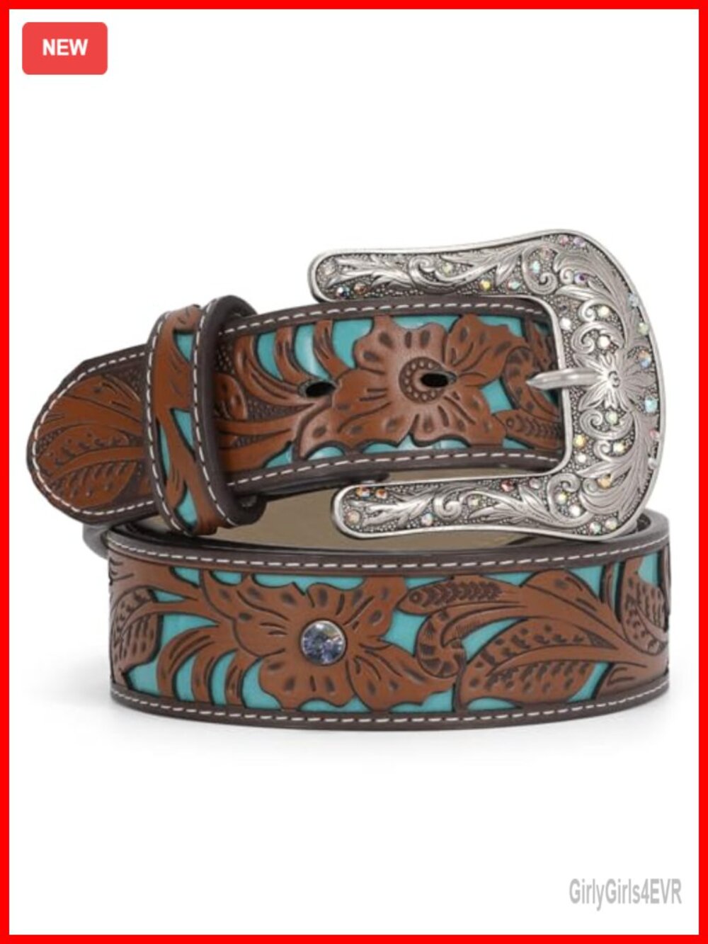 Women's Western Belt with Interchangeable Diamond Buckle - Faux Leather